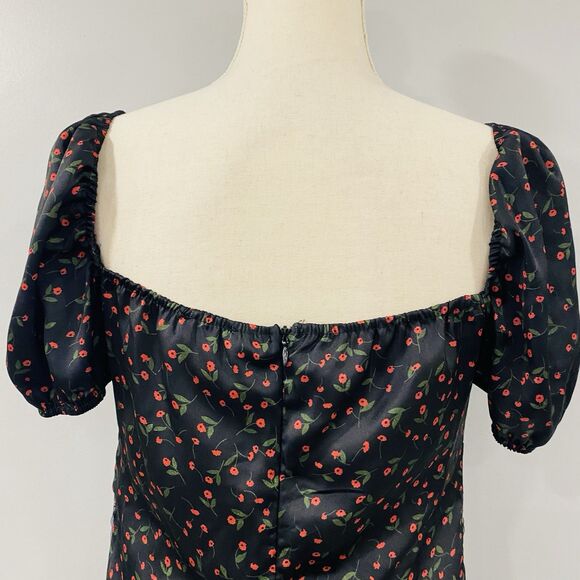 Y2K Koco & K London Sz 8 Black Poppy Gypsy Milkmaid Wench Mini Whimsigoth Dress - Picture 8 of 16